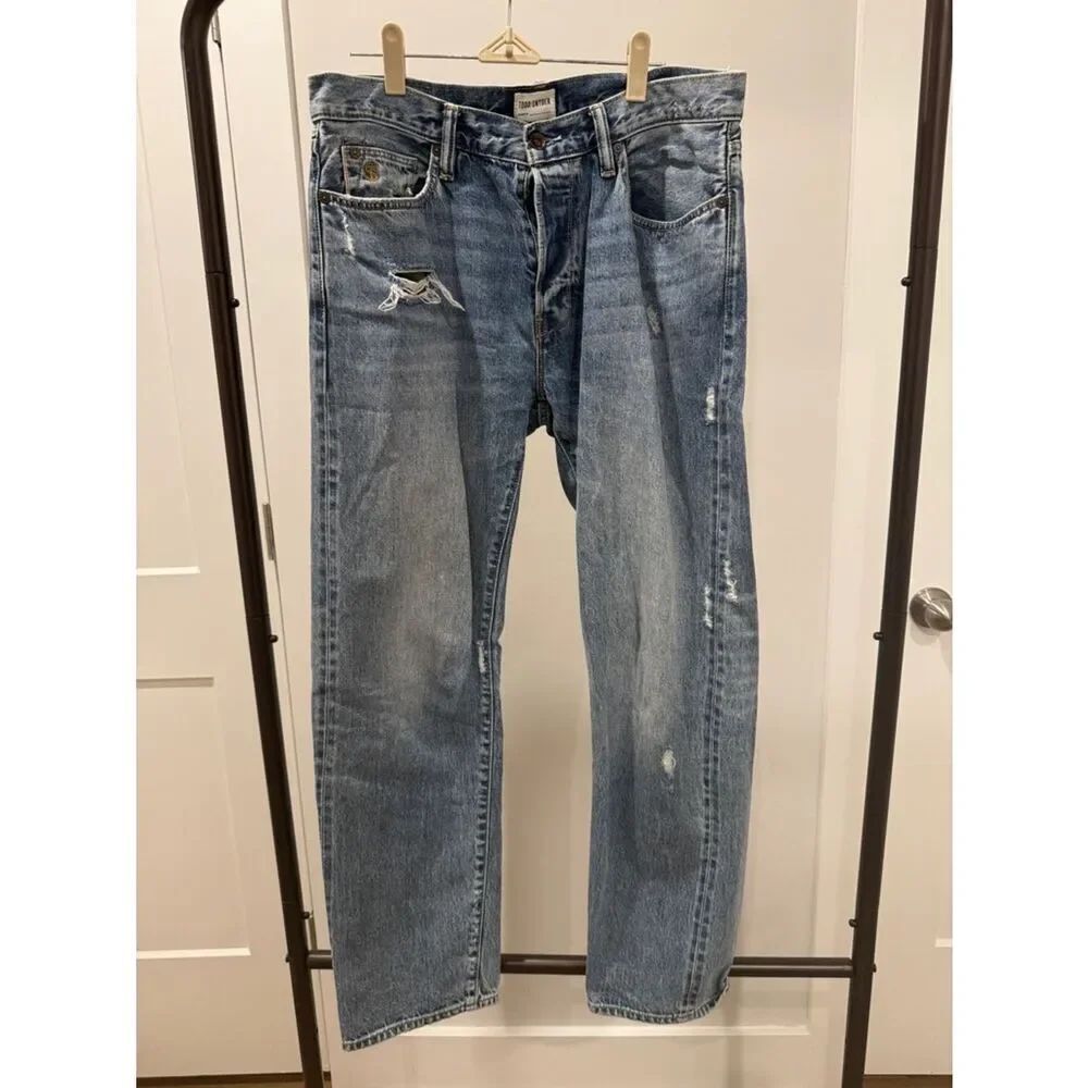 Todd Snyder Distressed Slim Straight Blue Denim Jeans